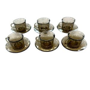 Vintage Durax France Set Of 6 Expresso Cup Amd Saucers Brown